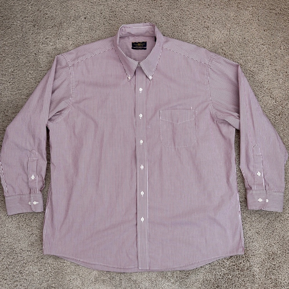 Club Room Button Down‎ Shirt Mens 17 1/2 32/33 Regular Fit L/S Red White Striped